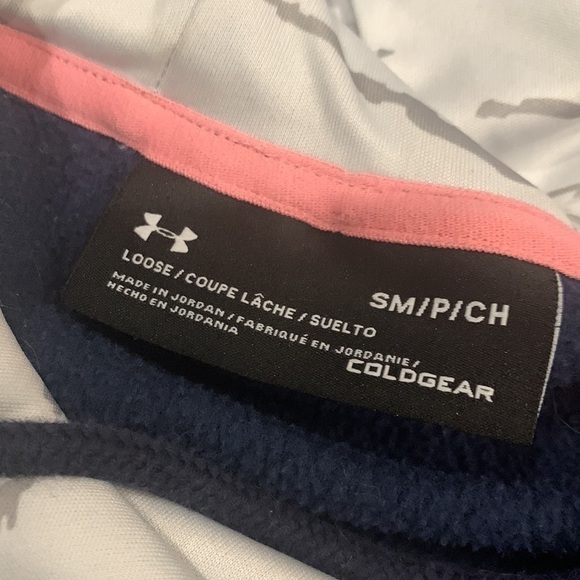 UNDER Armour Sweatshirt Hoodie Adult small pink/blue Pullover Gym Running Logo - Picture 8 of 9